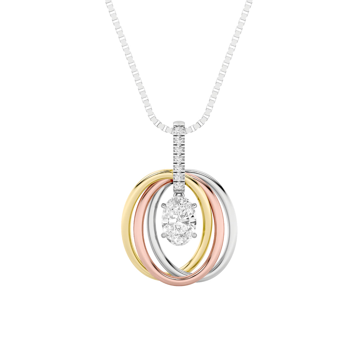 1.5Cttw Oval Shaped Lab Grown Diamond (F/VS) Three Tone Solitaire Accented Pendant in 14K Gold