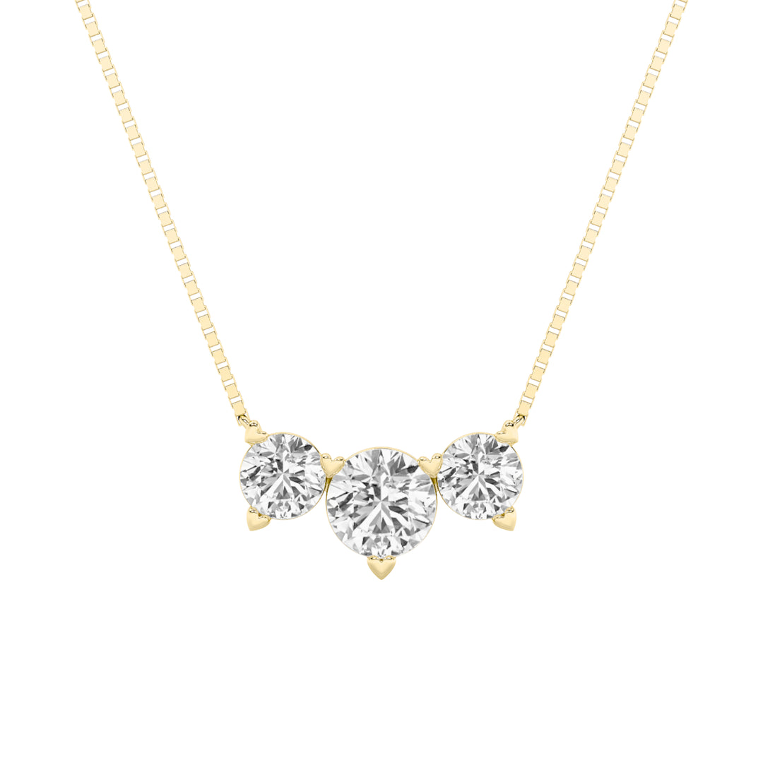 2Cttw Round Shaped Lab Grown Diamond (F/VS) ThreeStone Necklace in 14K Gold