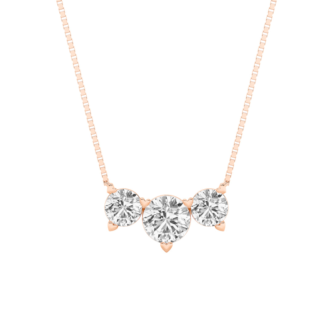 2Cttw Round Shaped Lab Grown Diamond (F/VS) ThreeStone Necklace in 14K Gold