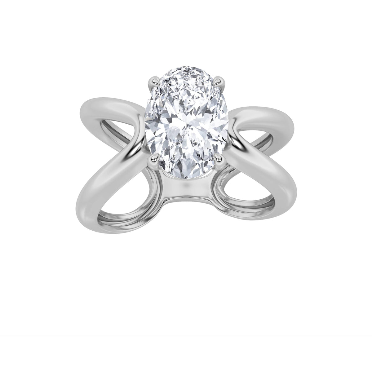 2Cttw Oval Shaped Lab Grown Diamond (F/VS) Criss Cross Fancy Solitaire Ring in 14K Gold