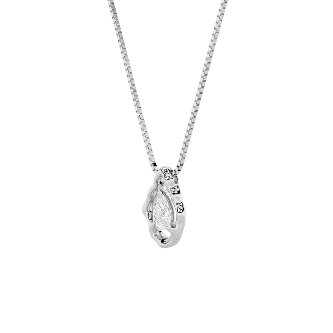 1Cttw Pear Shaped Lab Grown Diamond (F/VS) Organic Design Solitaire Pendant in 14K Gold