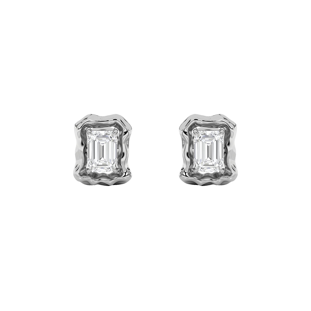 1.5Cttw Emerald Shaped Lab Grown Diamond (F/VS) Organic Design Stud Earrings in 14K Gold