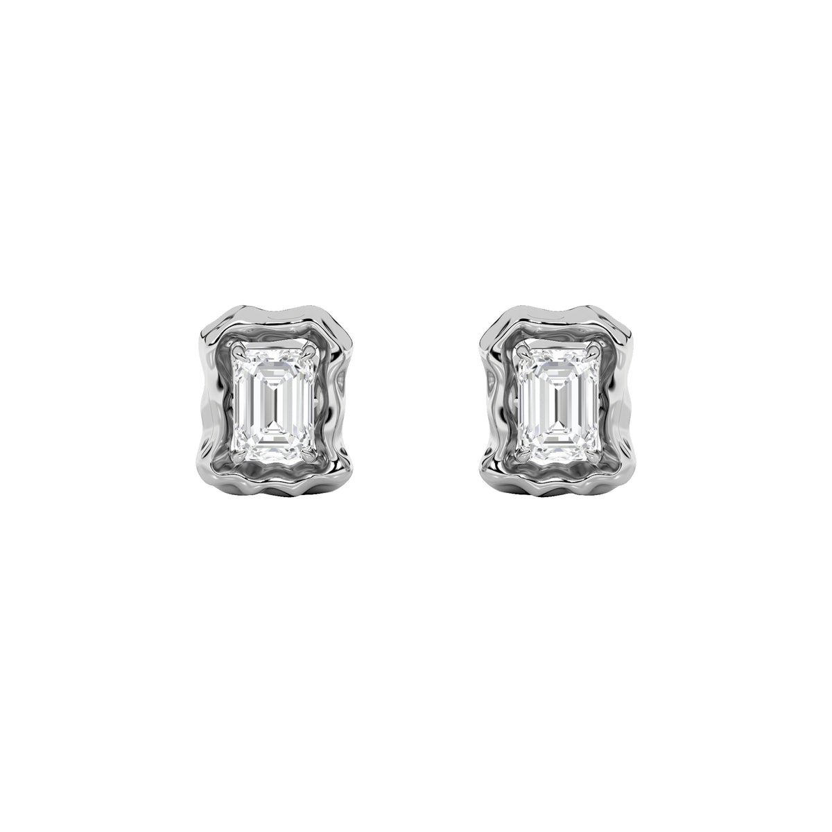 1.5Cttw Emerald Shaped Lab Grown Diamond (F/VS) Organic Design Stud Earrings in 14K Gold