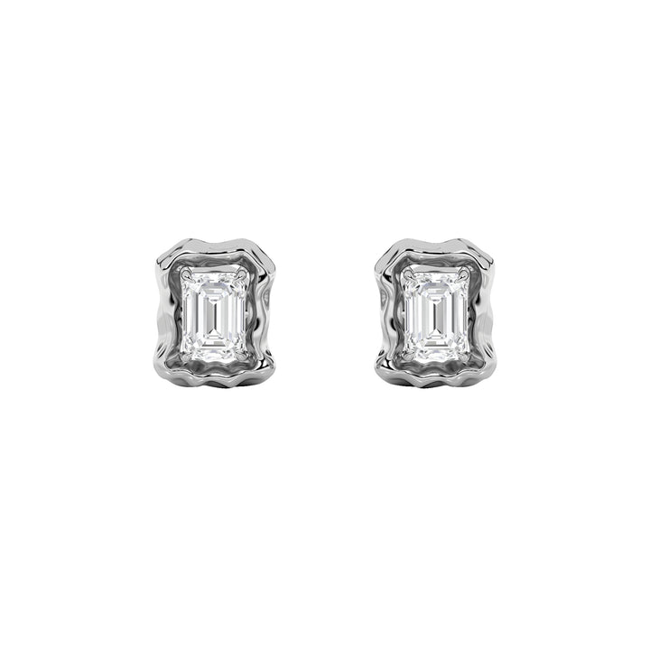 1.5Cttw Emerald Shaped Lab Grown Diamond (F/VS) Organic Design Stud Earrings in 14K Gold
