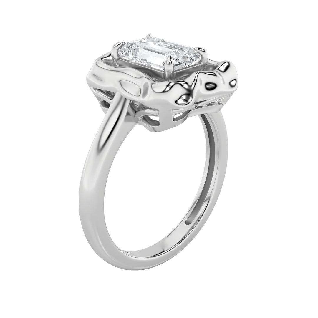 1.5Cttw Emerald Shaped Lab Grown Diamond (F/VS) Organic Design Solitaire Ring in 14K Gold