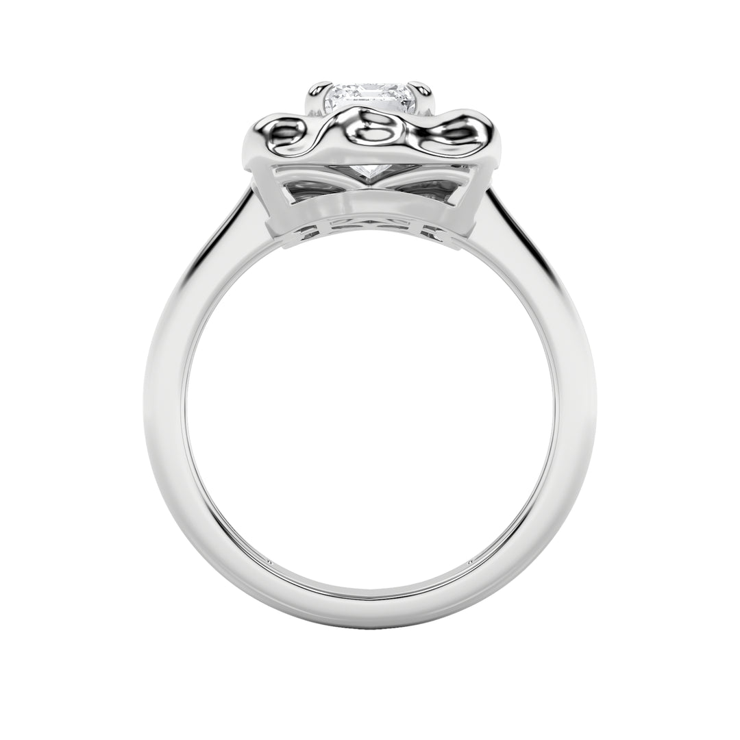 1.5Cttw Emerald Shaped Lab Grown Diamond (F/VS) Organic Design Solitaire Ring in 14K Gold