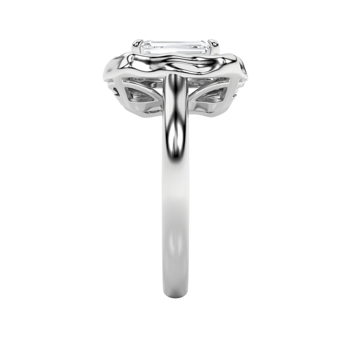 1.5Cttw Emerald Shaped Lab Grown Diamond (F/VS) Organic Design Solitaire Ring in 14K Gold