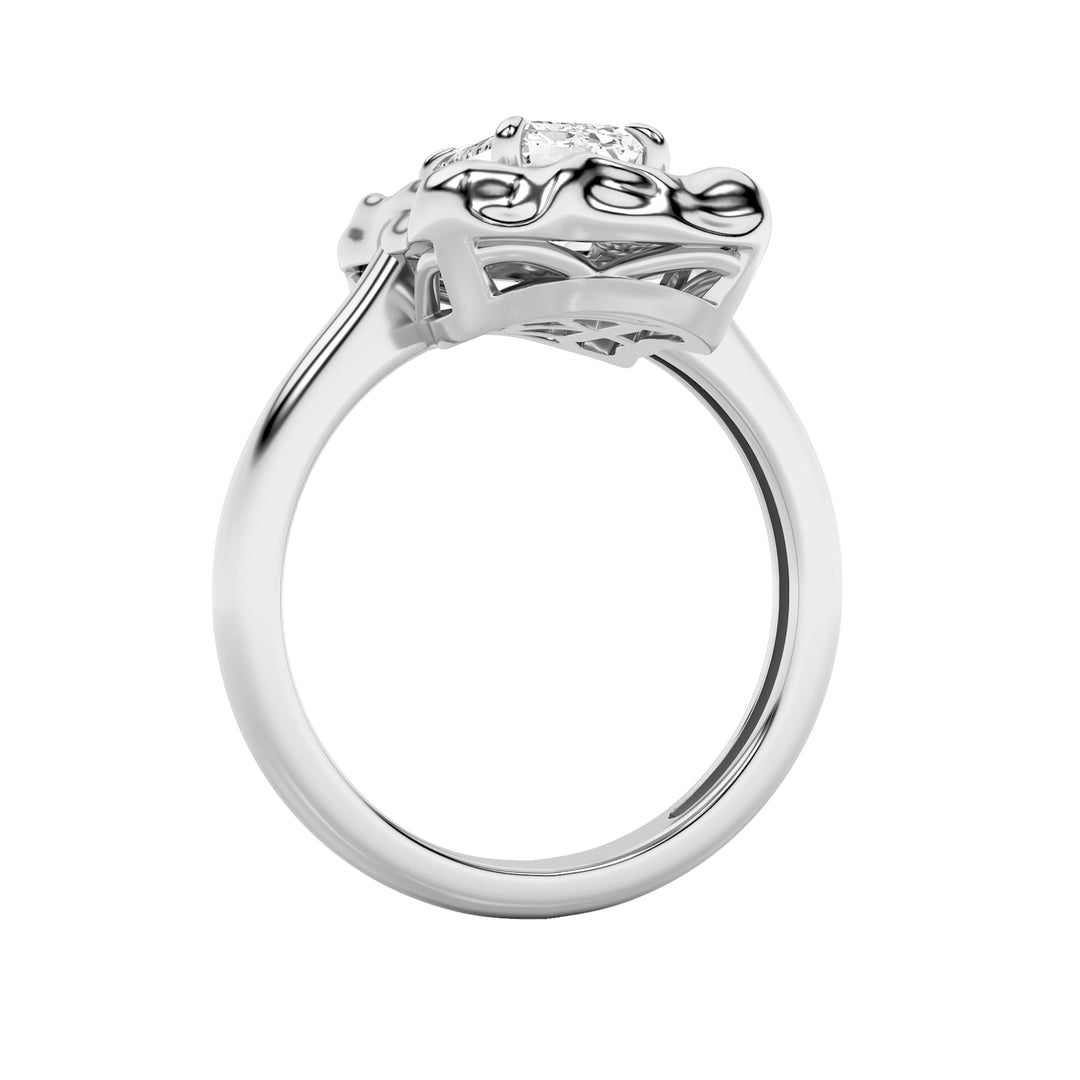 1.5Cttw Emerald Shaped Lab Grown Diamond (F/VS) Organic Design Solitaire Ring in 14K Gold