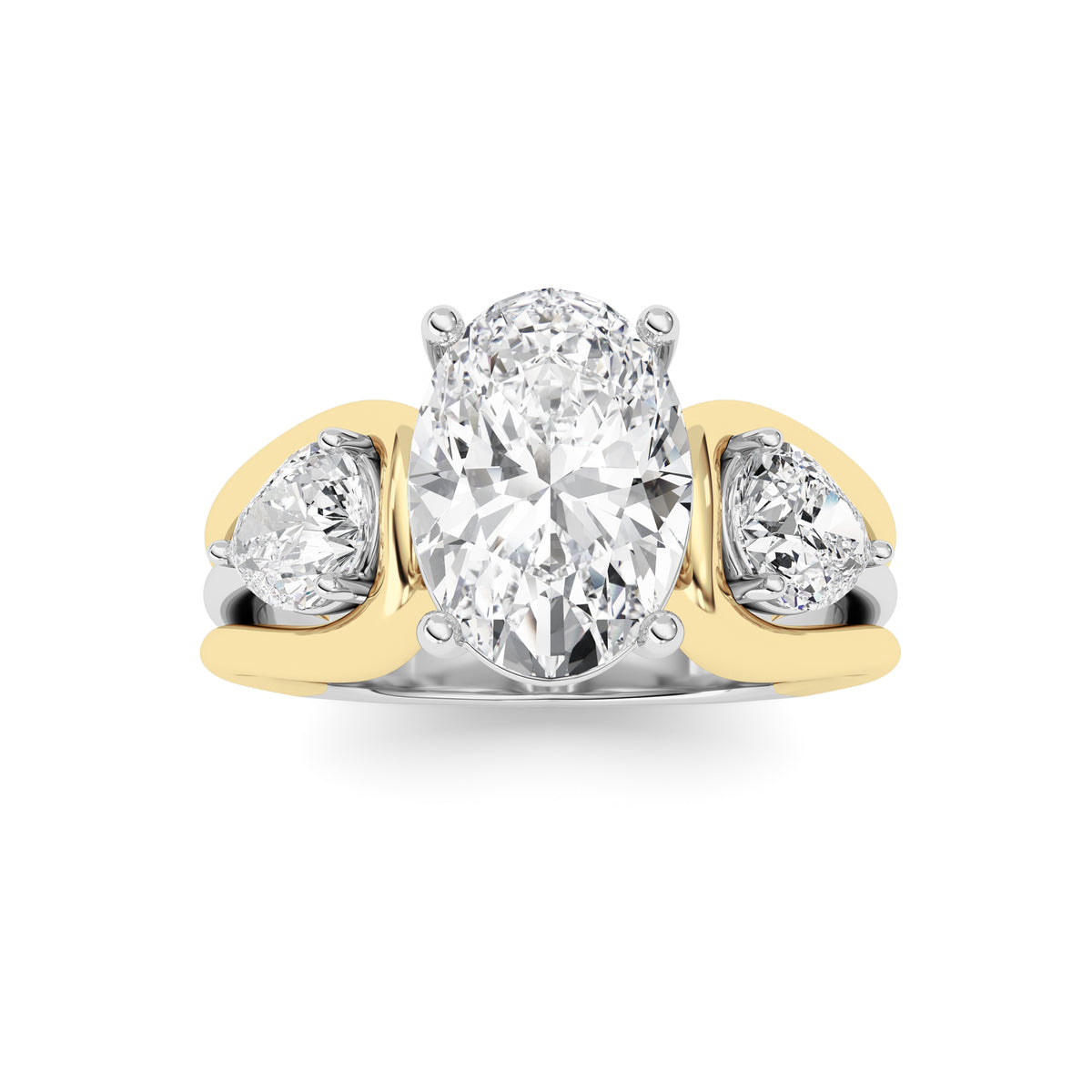 3Cttw Oval Shaped Lab Grown Diamond (F/VS) Two Tone Solitaire Engagement Ring in 14K Gold