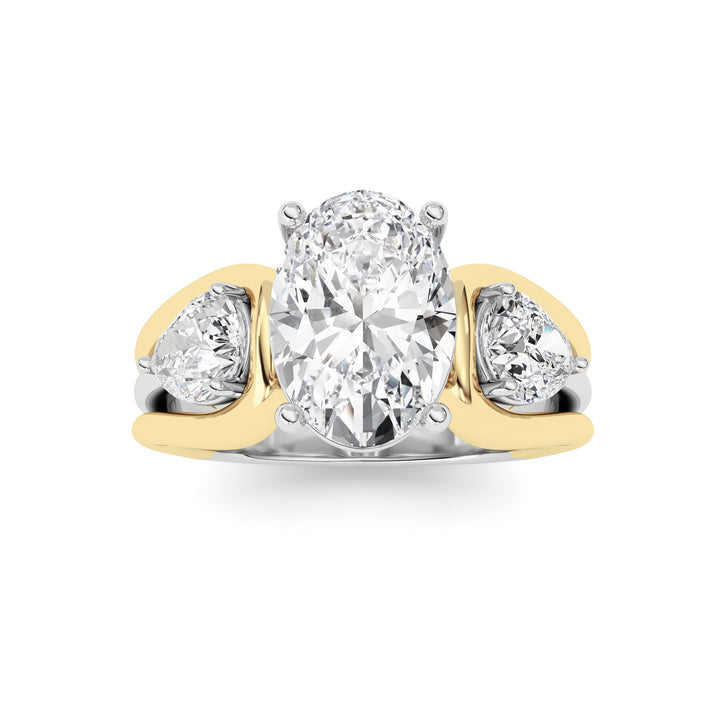 3Cttw Oval Shaped Lab Grown Diamond (F/VS) Two Tone Solitaire Engagement Ring in 14K Gold
