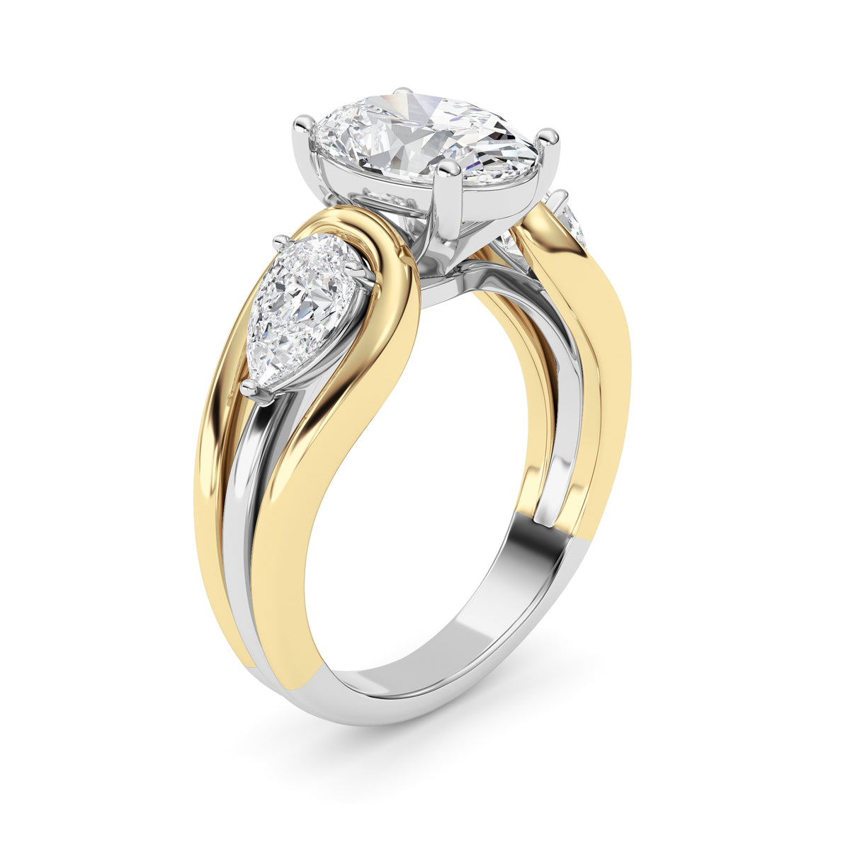 3Cttw Oval Shaped Lab Grown Diamond (F/VS) Two Tone Solitaire Engagement Ring in 14K Gold