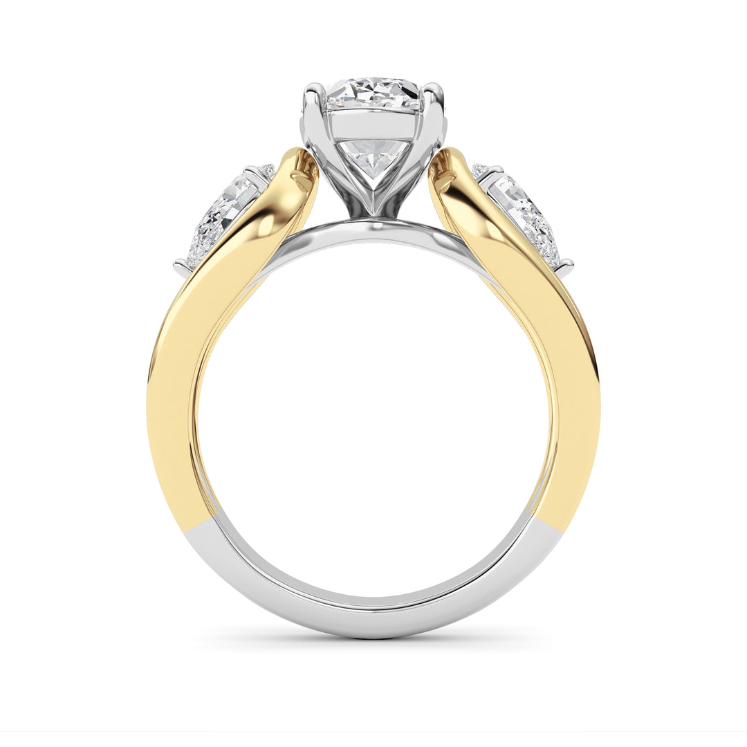 3Cttw Oval Shaped Lab Grown Diamond (F/VS) Two Tone Solitaire Engagement Ring in 14K Gold