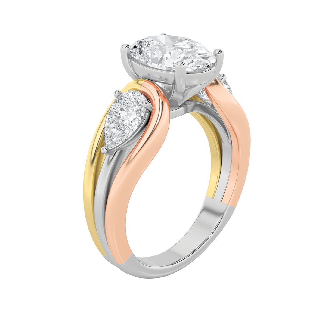 3Cttw Oval Shaped Lab Grown Diamond (F/VS) Tri Color Solitaire Engagement Ring in 14K Gold