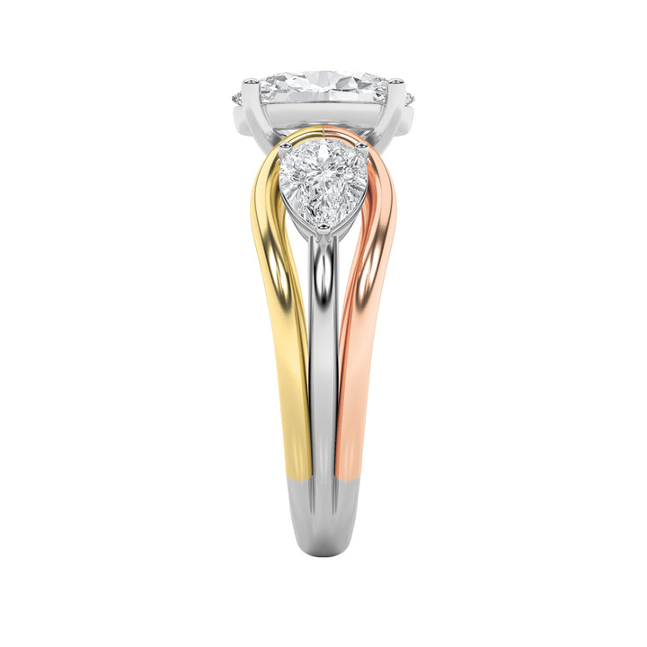 3Cttw Oval Shaped Lab Grown Diamond (F/VS) Tri Color Solitaire Engagement Ring in 14K Gold