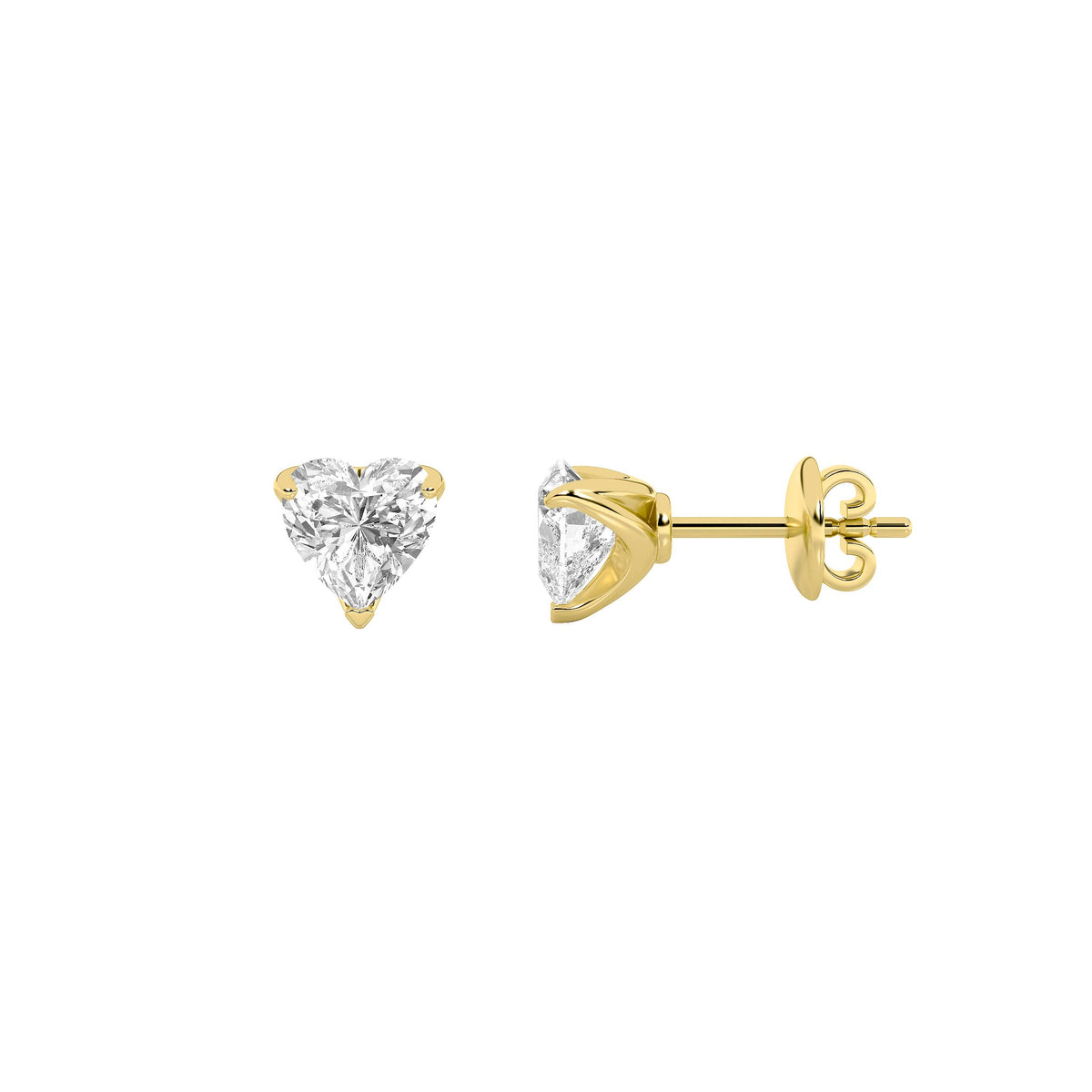 2Cttw Heart Shaped Lab Grown Diamond (F/VS) HeartShaped Earrings in 14K Gold