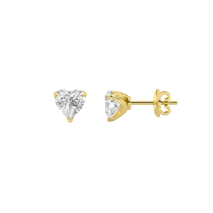 2Cttw Heart Shaped Lab Grown Diamond (F/VS) HeartShaped Earrings in 14K Gold