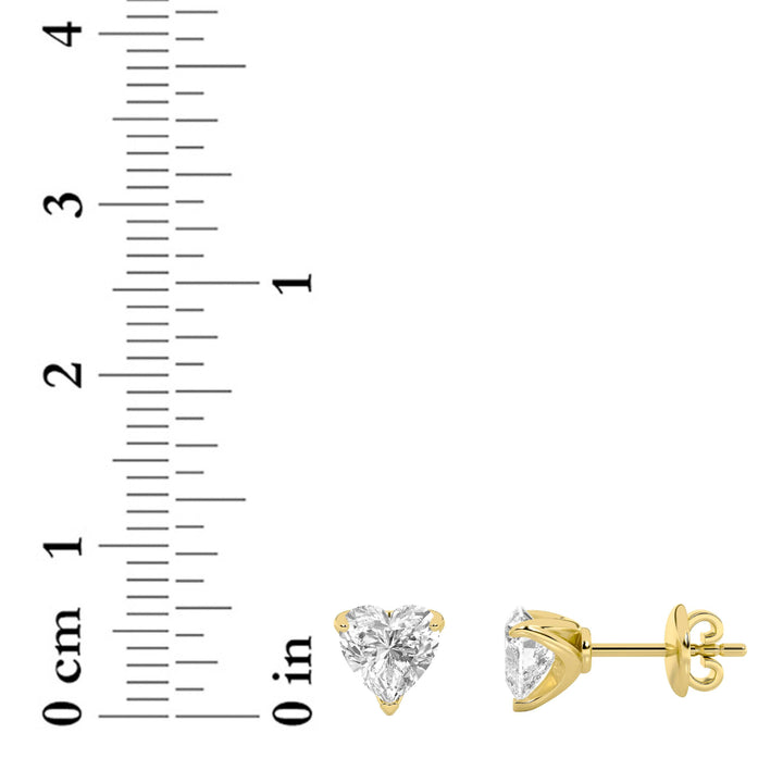 2Cttw Heart Shaped Lab Grown Diamond (F/VS) HeartShaped Earrings in 14K Gold