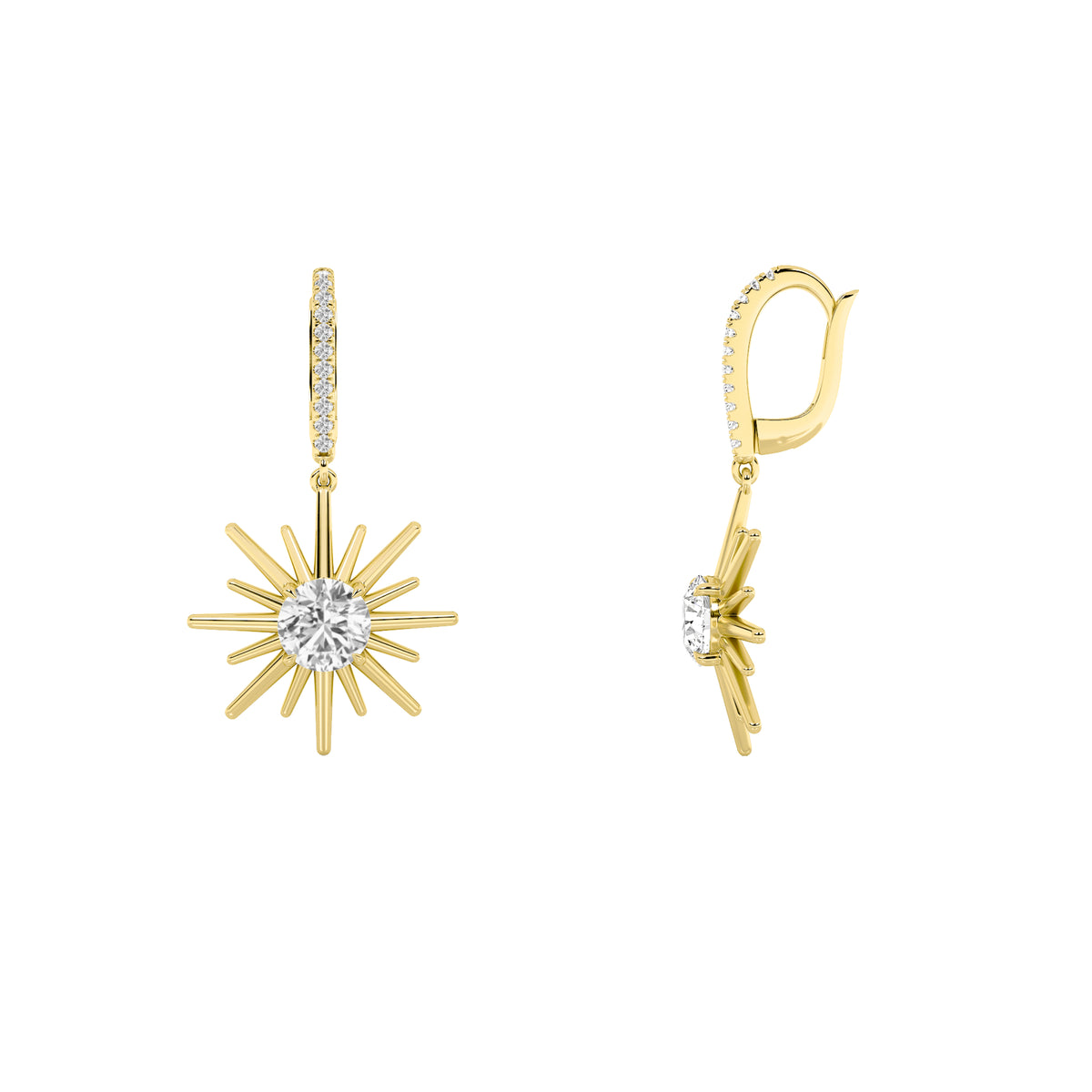 2Cttw Round Shaped Lab Grown Diamond (F/VS) Dangle Earrings in 14K Gold