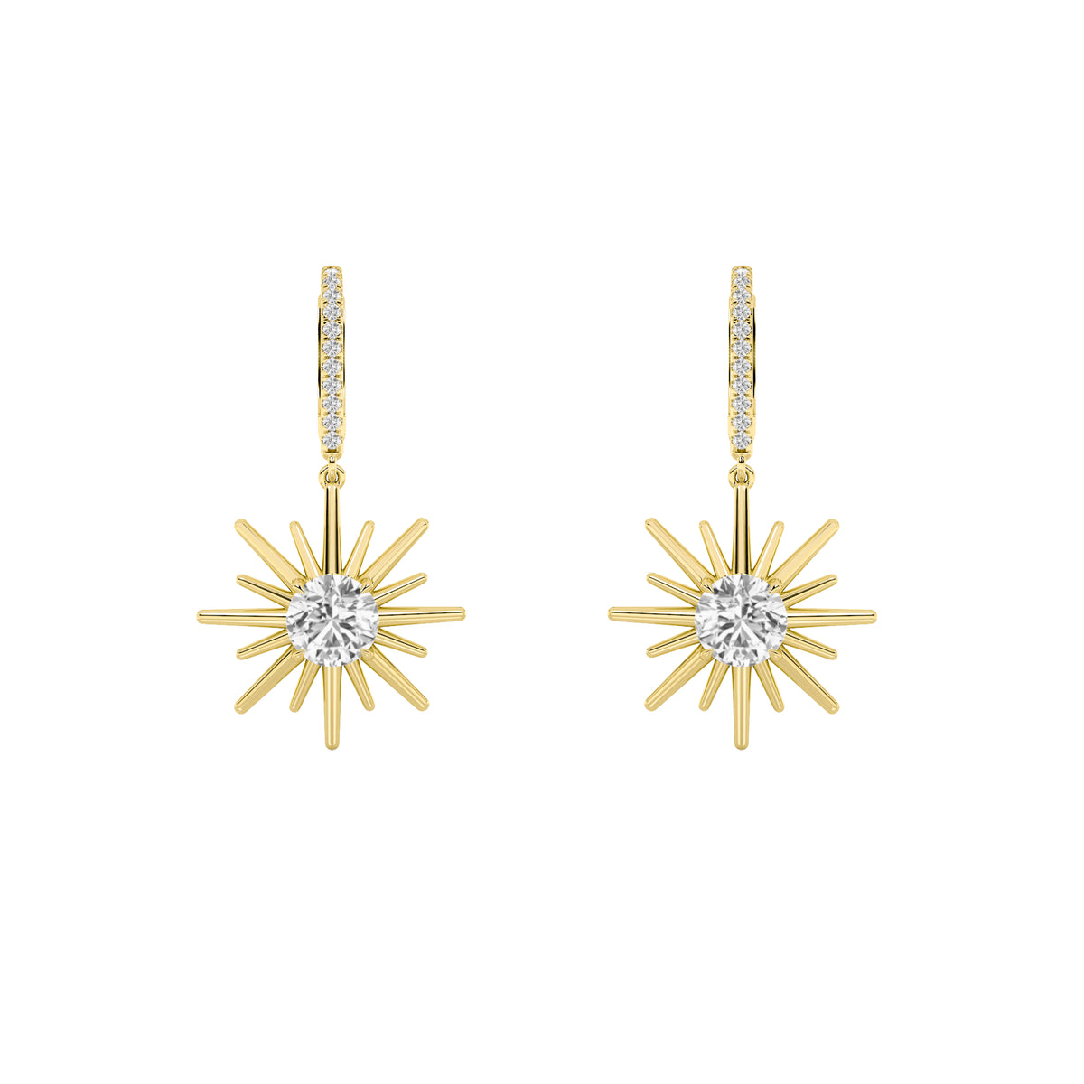 2Cttw Round Shaped Lab Grown Diamond (F/VS) Dangle Earrings in 14K Gold