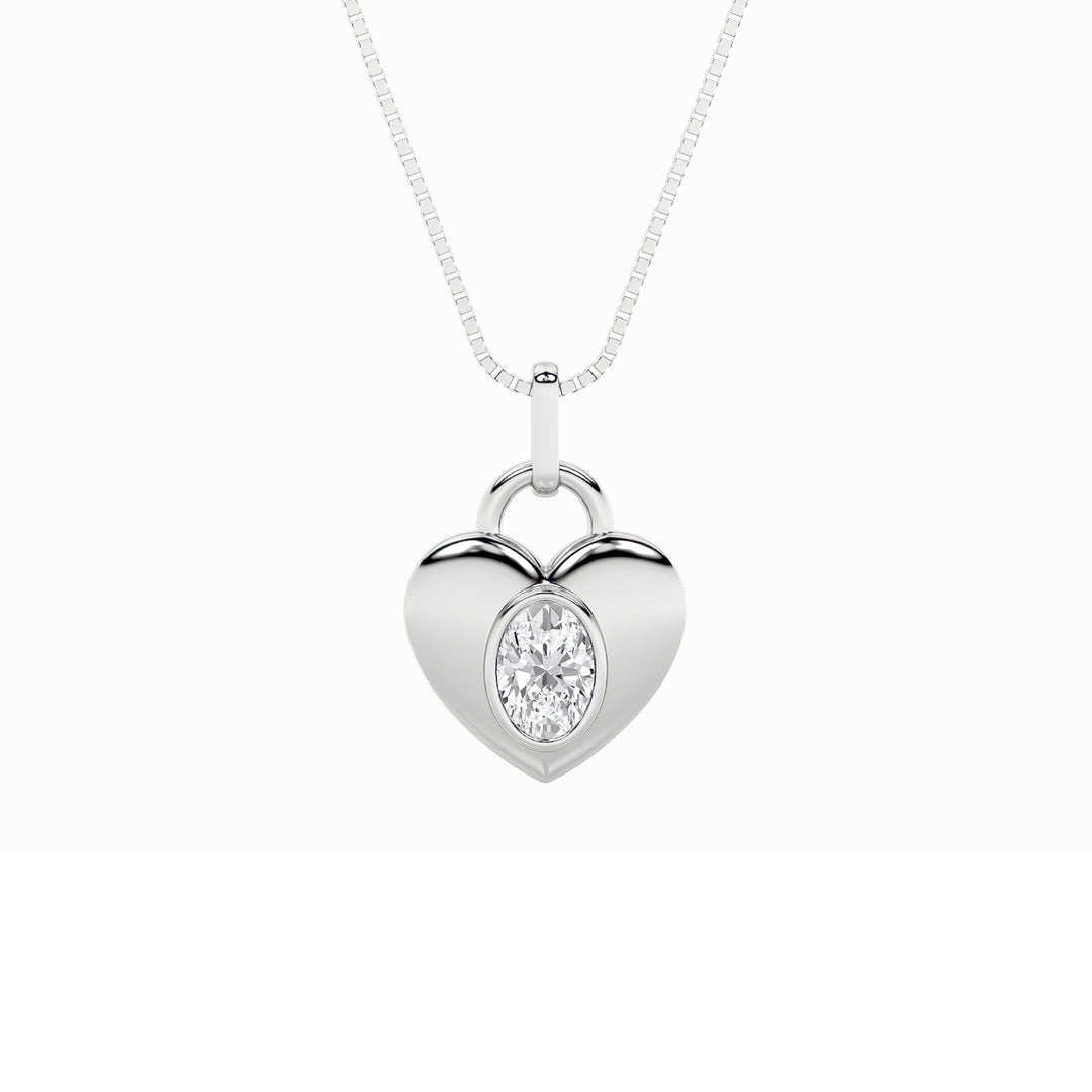1Cttw Oval Shaped Lab Grown Diamond (F/VS) Heart Pendant in 14K  White Gold
