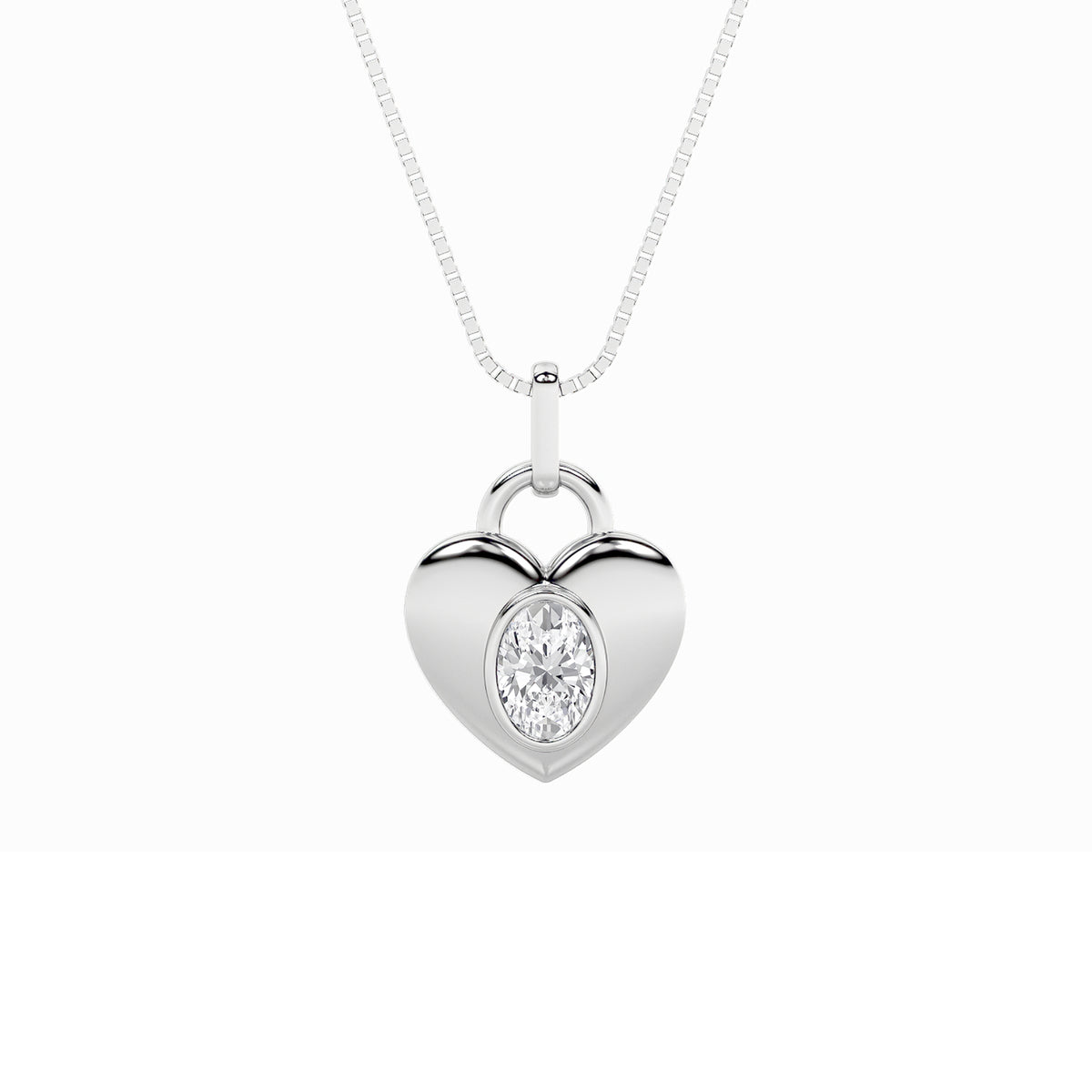 1Cttw Oval Shaped Lab Grown Diamond (F/VS) Heart Pendant in 14K  White Gold