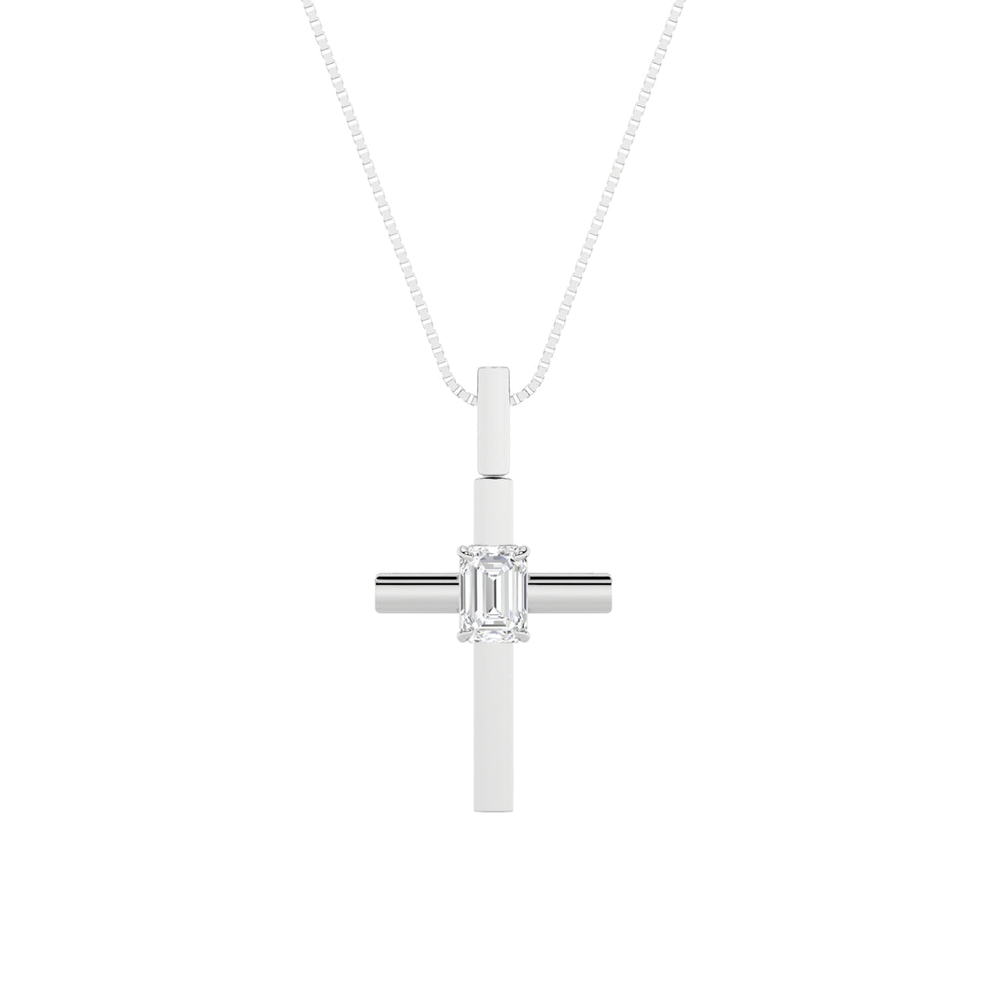 0.5Cttw Emerald Shaped Lab Grown Diamond (F/VS) Cross Pendant in 14K Gold