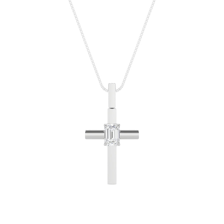 0.5Cttw Emerald Shaped Lab Grown Diamond (F/VS) Cross Pendant in 14K Gold