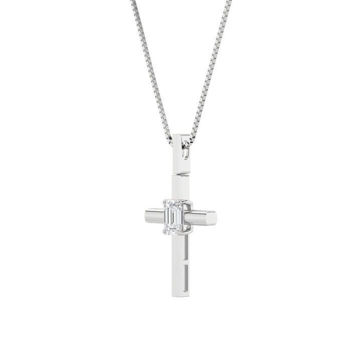 0.5Cttw Emerald Shaped Lab Grown Diamond (F/VS) Cross Pendant in 14K Gold