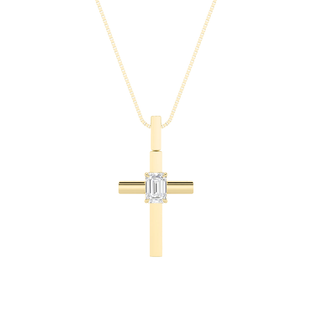 0.5Cttw Emerald Shaped Lab Grown Diamond (F/VS) Cross Pendant in 14K Gold