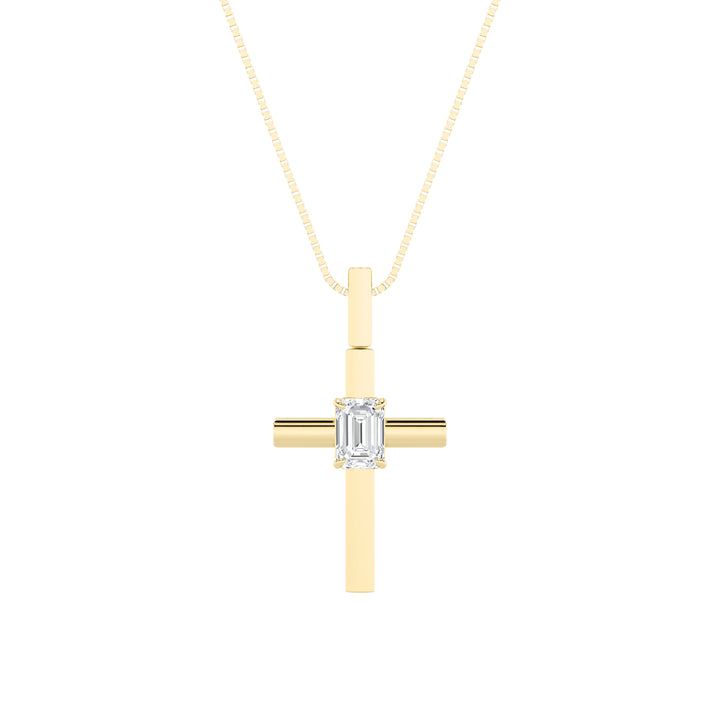 0.5Cttw Emerald Shaped Lab Grown Diamond (F/VS) Cross Pendant in 14K Gold