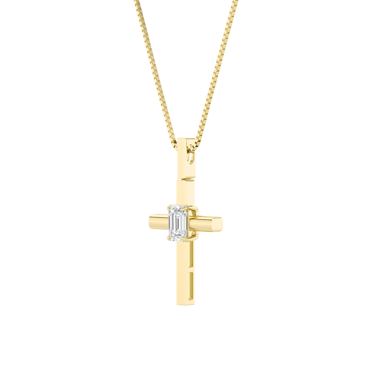 0.5Cttw Emerald Shaped Lab Grown Diamond (F/VS) Cross Pendant in 14K Gold