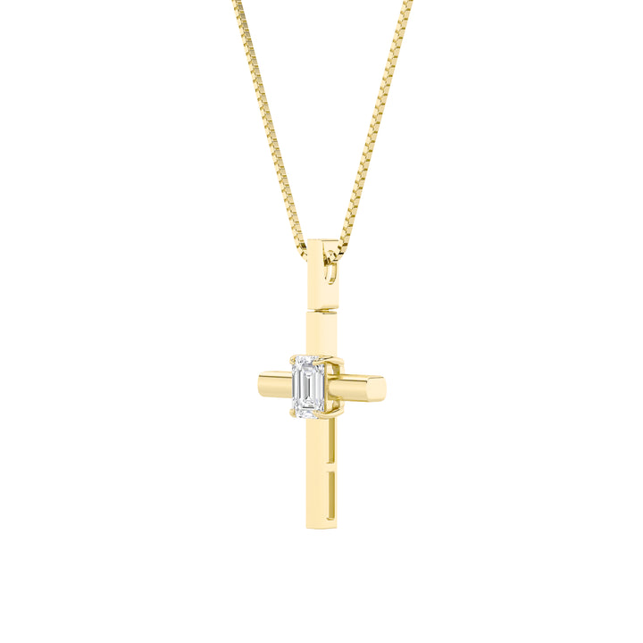 0.5Cttw Emerald Shaped Lab Grown Diamond (F/VS) Cross Pendant in 14K Gold