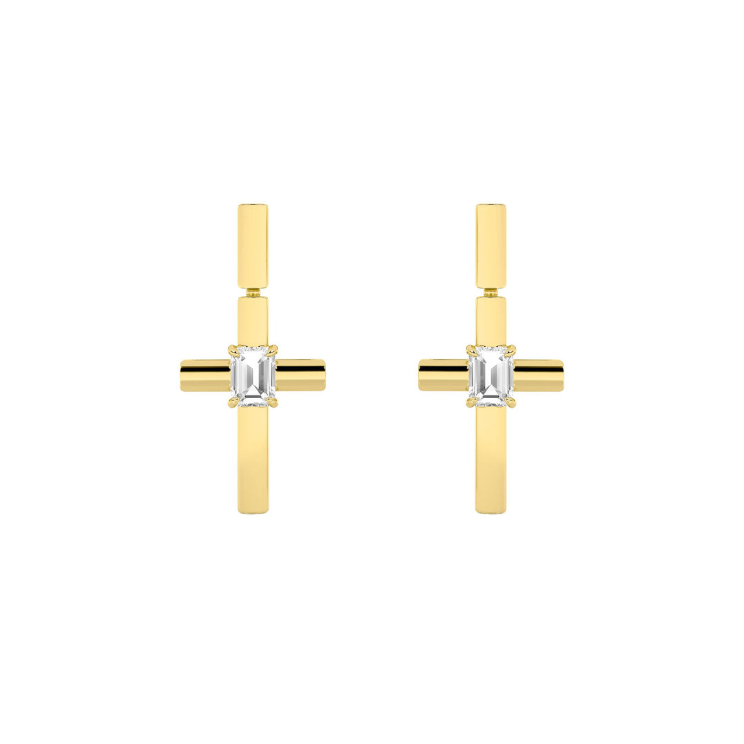 0.5Cttw Emerald Shaped Lab Grown Diamond (F/VS) Cross Earrings in 14K Gold