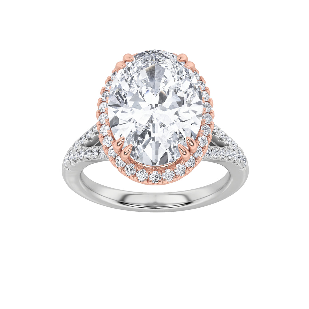 4.5Cttw Oval Shaped Lab Grown Diamond (F/VS) BoldAccented Statement Engagement Ring in 14K Gold