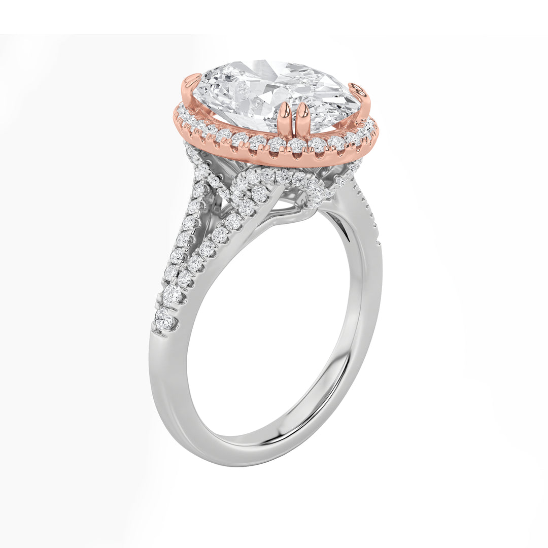 4.5Cttw Oval Shaped Lab Grown Diamond (F/VS) BoldAccented Statement Engagement Ring in 14K Gold