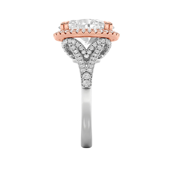4.5Cttw Oval Shaped Lab Grown Diamond (F/VS) BoldAccented Statement Engagement Ring in 14K Gold