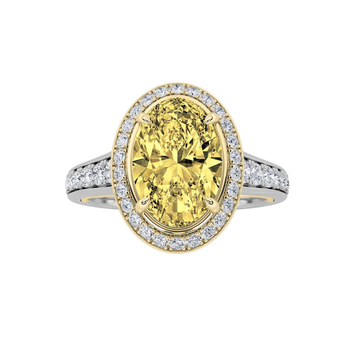 3.5Cttw Oval Shaped Lab Grown Diamond (F/VS) BoldAccented Statement Engagement Ring in 14K Gold
