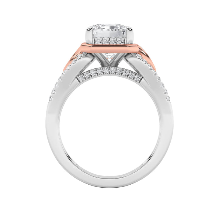 4.25Cttw Emerald Shaped Lab Grown Diamond (F/VS) Bold Accented Two Tone Engagement Ring in 14K Gold