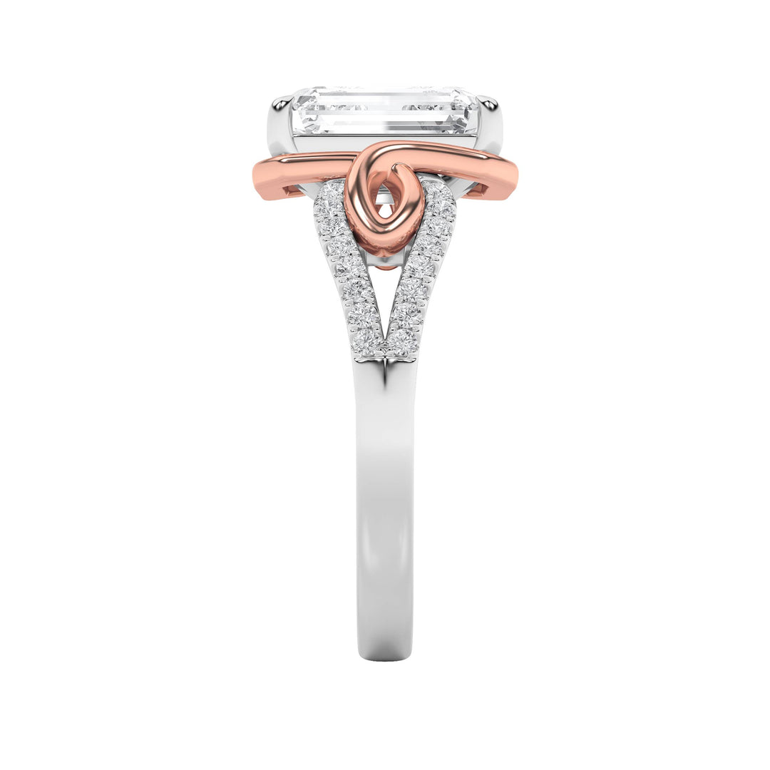 4.25Cttw Emerald Shaped Lab Grown Diamond (F/VS) Bold Accented Two Tone Engagement Ring in 14K Gold