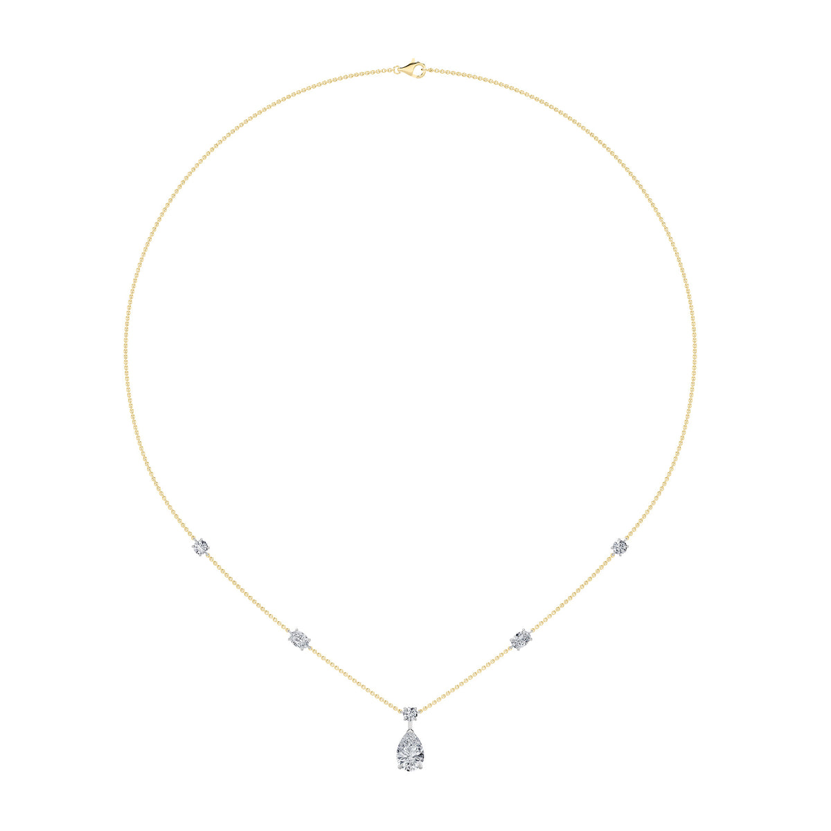 3Cttw Pear Shaped Lab Grown Diamond (F/VS) StrataChic Collection Necklace in 14K Gold