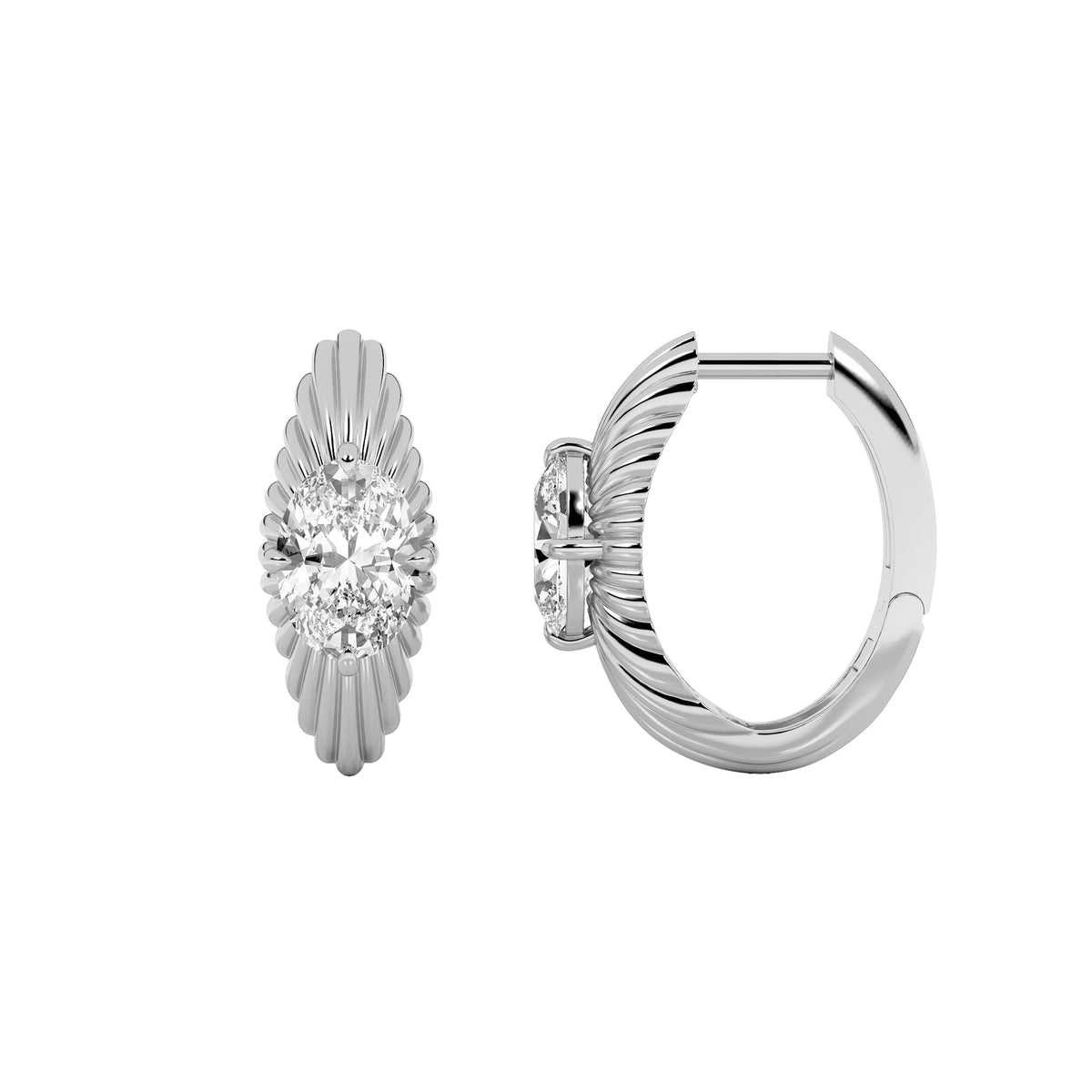 2Cttw Oval Shaped Lab Grown Diamond (F/VS) HuggieEarrings in 14K Gold