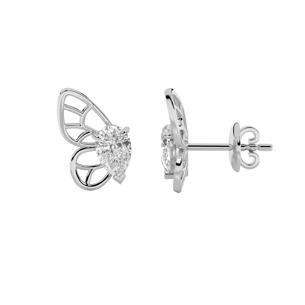 2Cttw Pear Shaped Lab Grown Diamond (F/VS) Butterly Fashion Earrings in 14K Gold