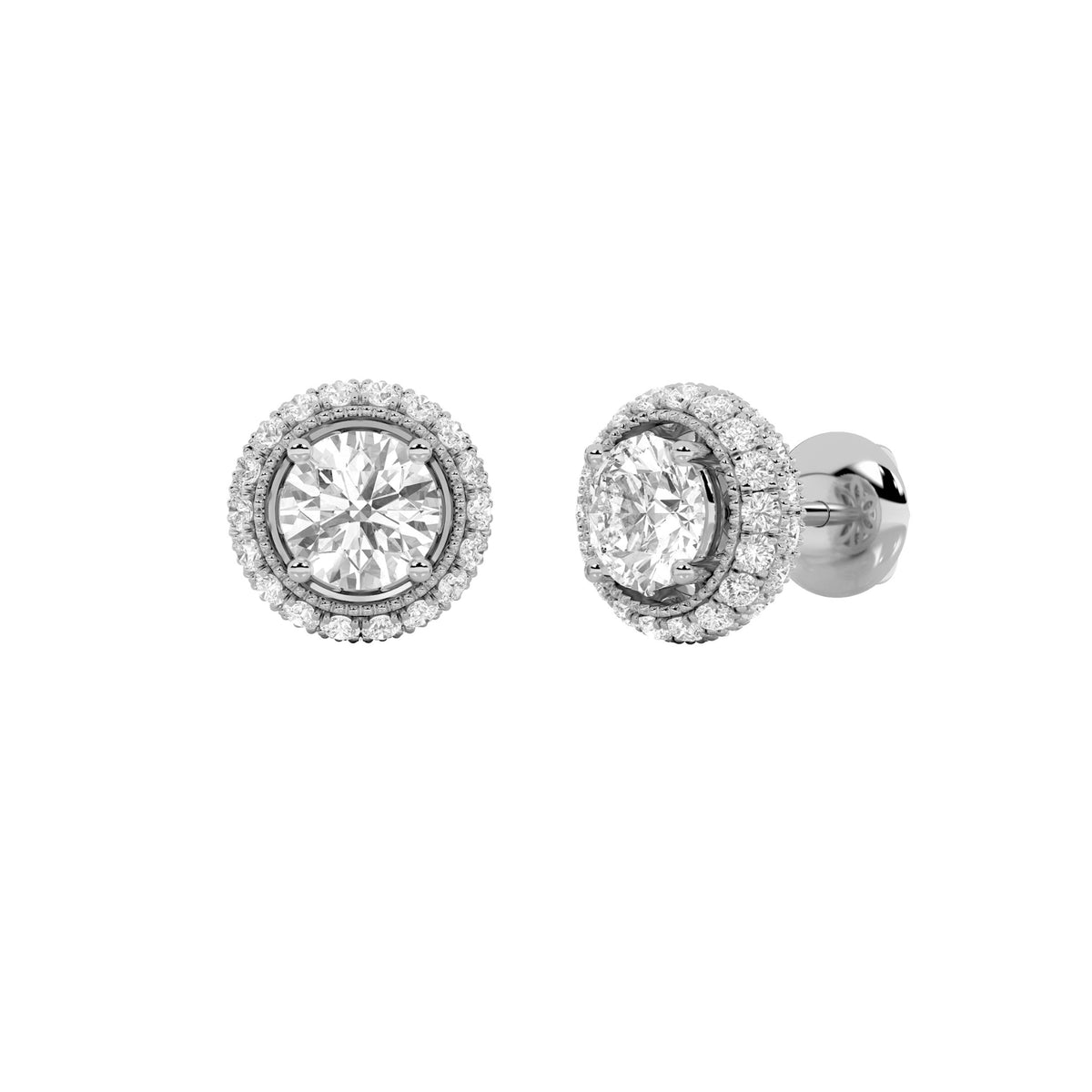 2Cttw Round Shaped Lab Grown Diamond (F/VS) Stud Earrings in 14K Gold