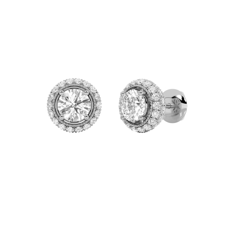 2Cttw Round Shaped Lab Grown Diamond (F/VS) Stud Earrings in 14K Gold