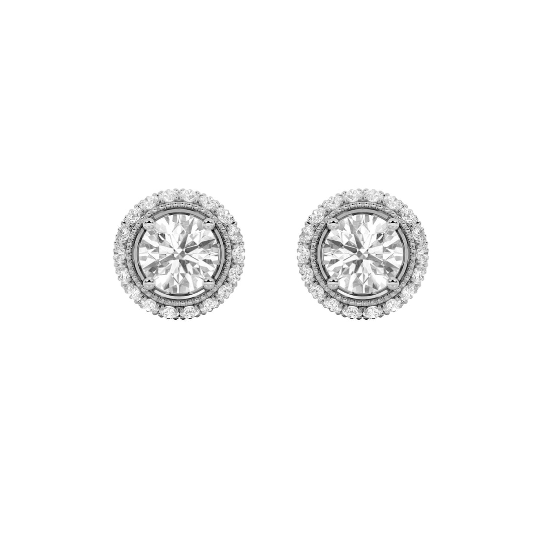 2Cttw Round Shaped Lab Grown Diamond (F/VS) Stud Earrings in 14K Gold