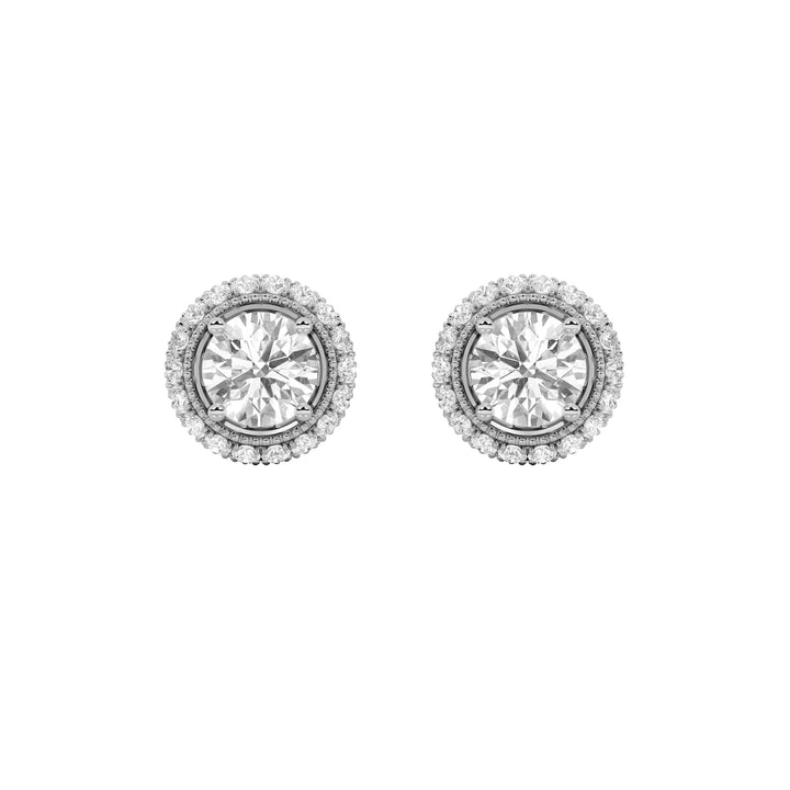 2Cttw Round Shaped Lab Grown Diamond (F/VS) Stud Earrings in 14K Gold