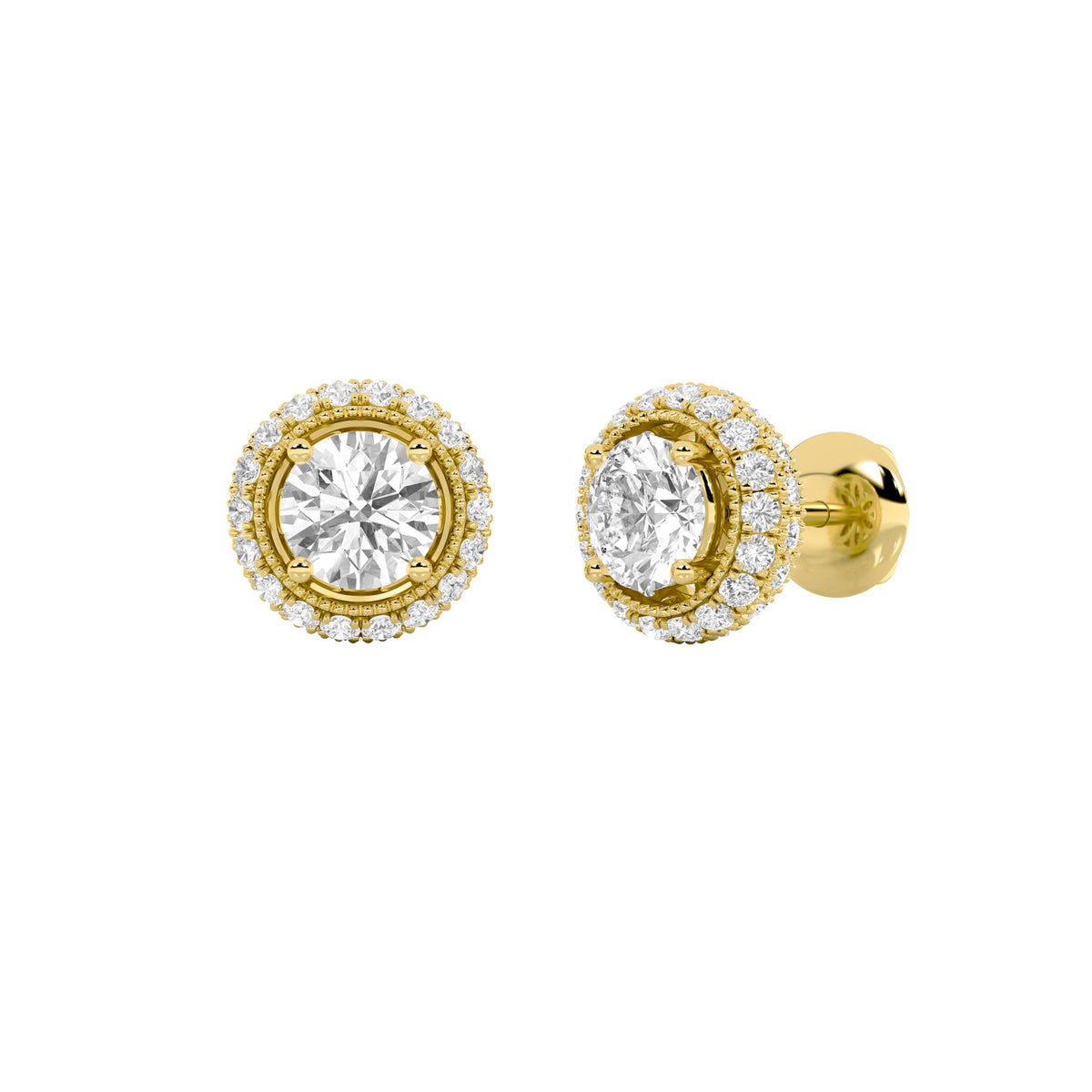 2Cttw Round Shaped Lab Grown Diamond (F/VS) Stud Earrings in 14K Gold