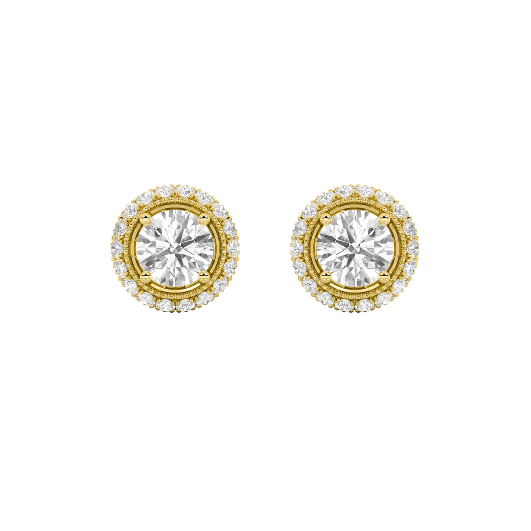 2Cttw Round Shaped Lab Grown Diamond (F/VS) Stud Earrings in 14K Gold