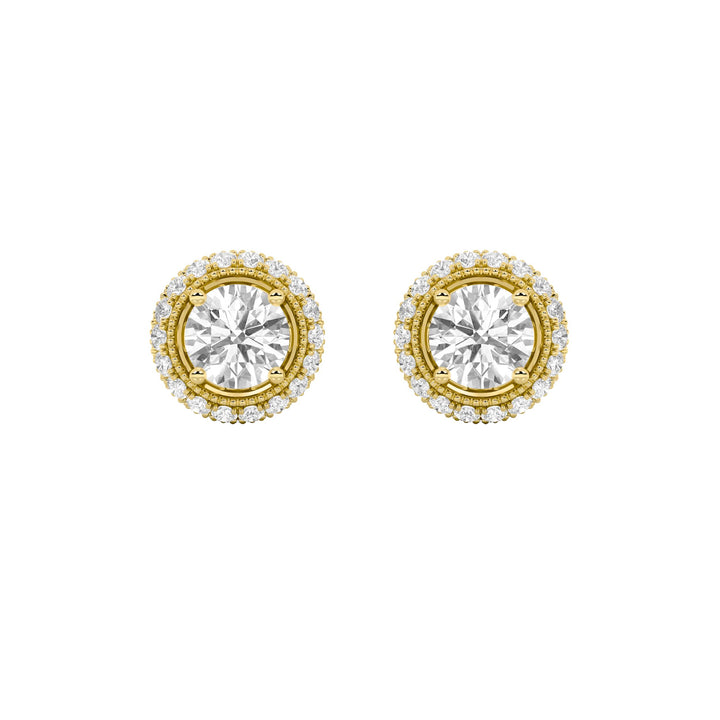 2Cttw Round Shaped Lab Grown Diamond (F/VS) Stud Earrings in 14K Gold