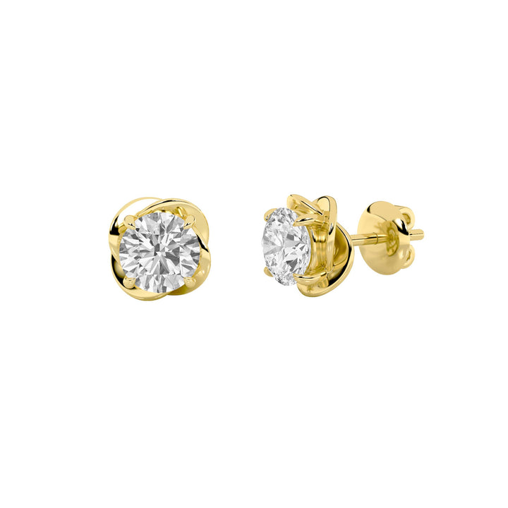 2Cttw Round Shaped Lab Grown Diamond (F/VS) Stud Earrings in 14K Gold
